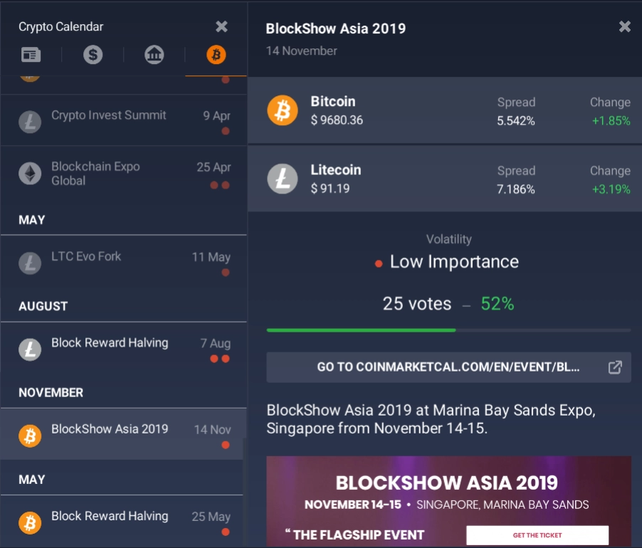 IQ Option Calendário de Criptomoedas IQ Option Calendário de Criptomoedas